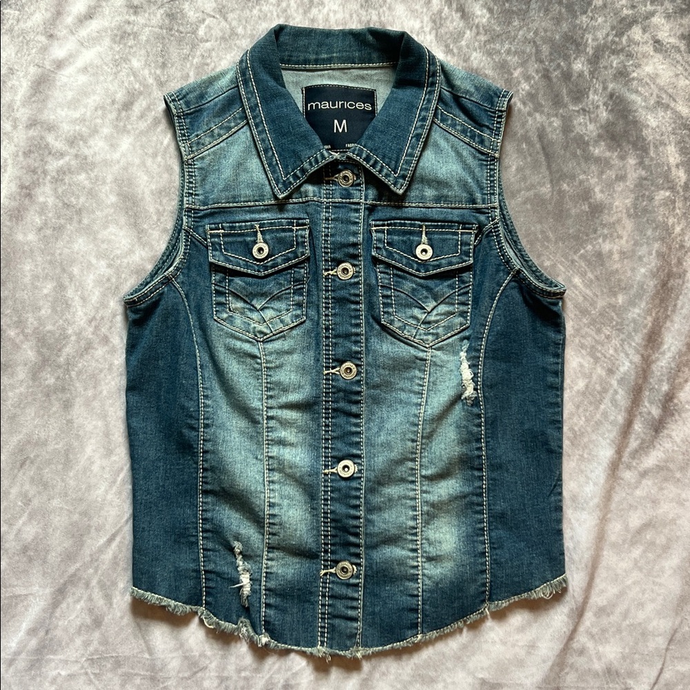 Maurices Distressed Blue Denim Vest